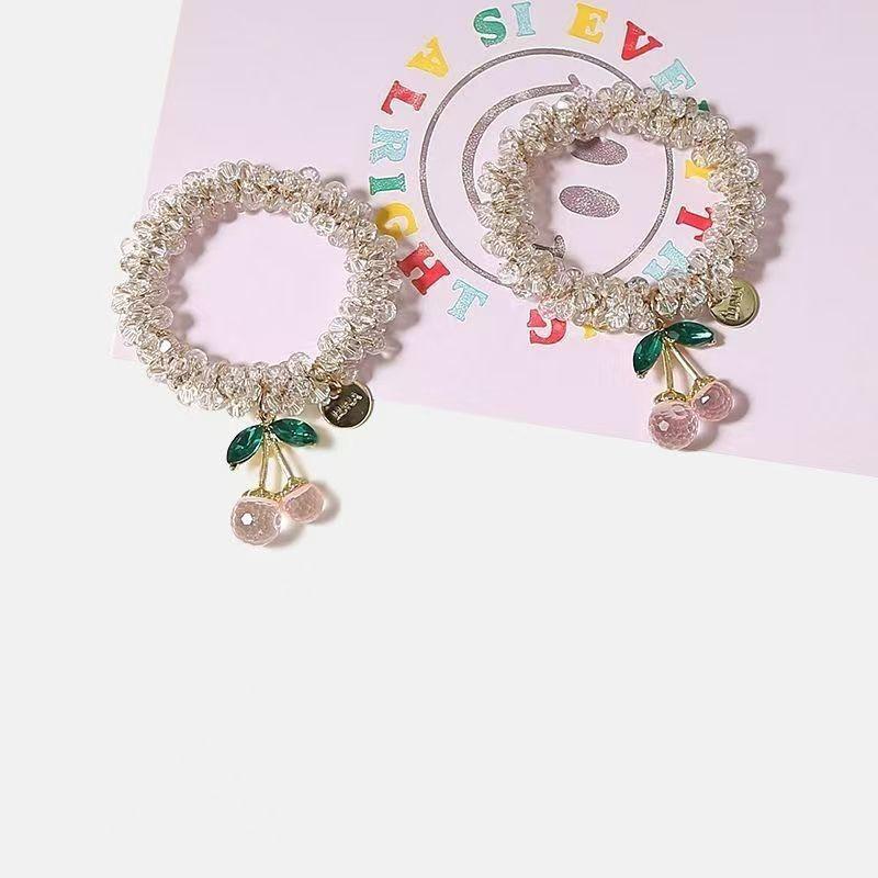 

Korean rhinestone temperament crystal colored headband, cherry headband bracelet, dual-use ponytail, rubber band headband accessory White 2pcs білий