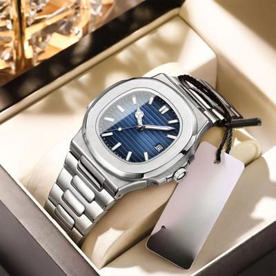 Luxury Watch Business Waterproof Male Clock Luminous Date Stainless Steel Square Quartz Men Watch