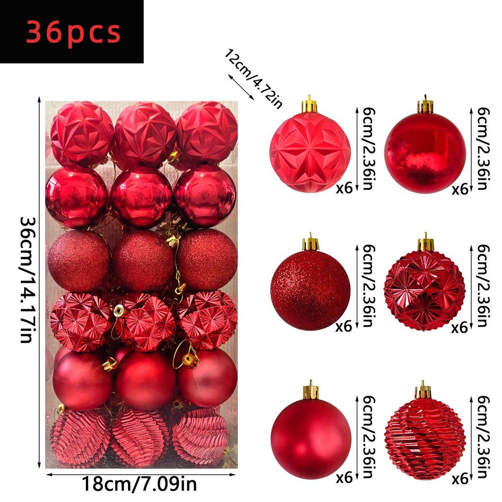 36-Piece Christmas Tree Ornament Set - 6cm Glitter & Painted Irregular Shape Balls