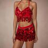 2 Deler, BH med paljettdusker, Topp med frynser, Magedansskjørt, Karneval, Klubb, Kostymer
