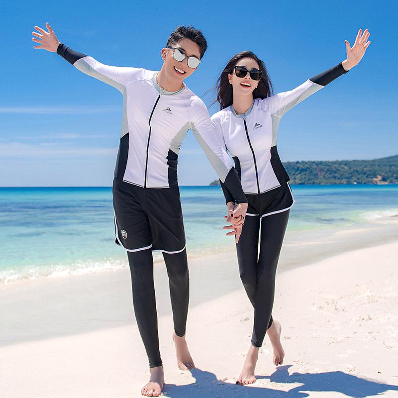 Unisex Long Sleeve Quick-Drying Zipper Wetsuit with Sun and Jellyfish Protection - Couple's Surfing Swimsuit Set