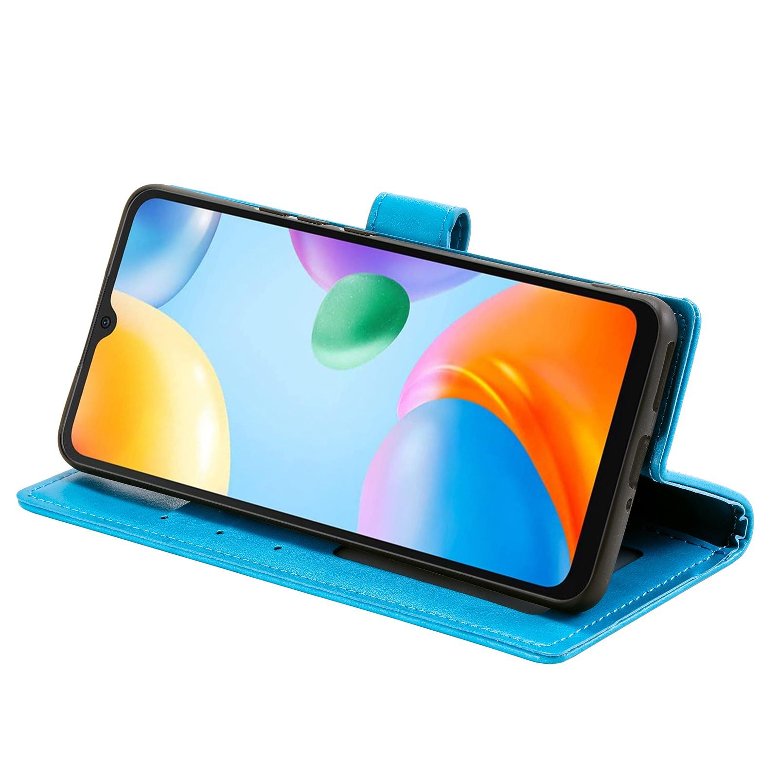 

For Xiaomi Redmi 10C 4G Wallet Stand Design Imprinted Mandala Flower Drop Proof PU Leather Phone Flip Cover Phone Case Blue