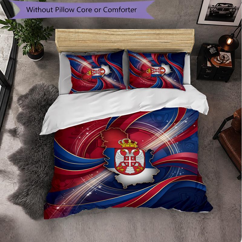 Serbia Pattern 3 Pieces Bedding Set Soft Microfiber Duvet Cover with Pillow Cases for Bedroom