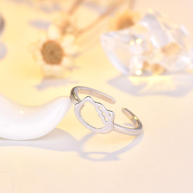 BELLA BOX New Hello Cute Kitty Cat Ring For Women, Cartoon Index Finger Plain Ring, Loose-mouth Ring, Festival Gift