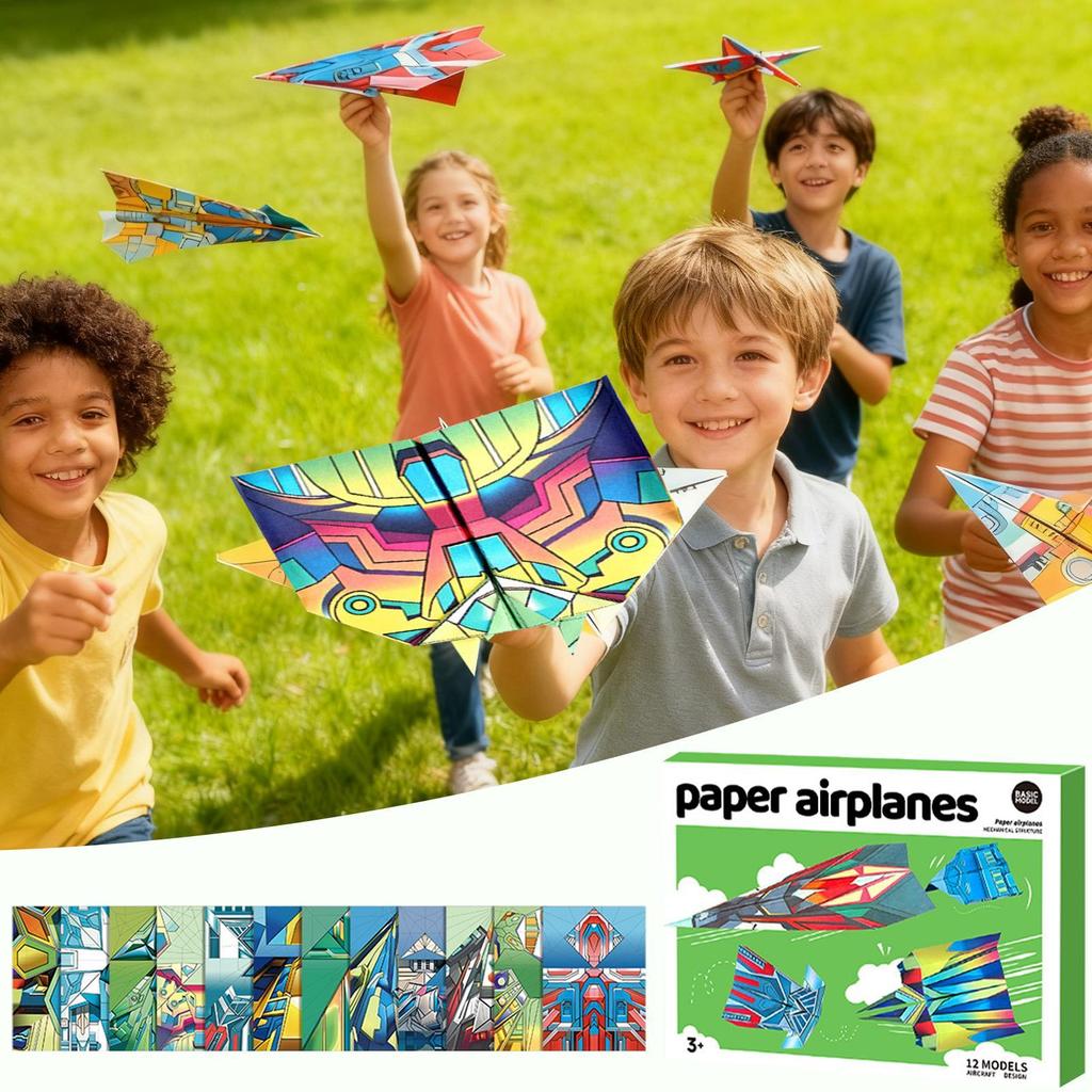 Paper Airplanes for Kids Colorful Toys with 12 Patterns Creative Plane Paper Activity Books for Kids Boys Girls Adults Classroom