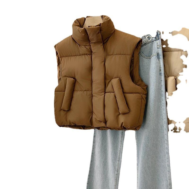 Neuer Herbst- und Winter-Kurz-Baumwollweste mit hohem Bund für Damen, kleines Mode-Lässiges Koreanisches Version Vielseitige Weste, Dünne Jacke mit Stehkragen