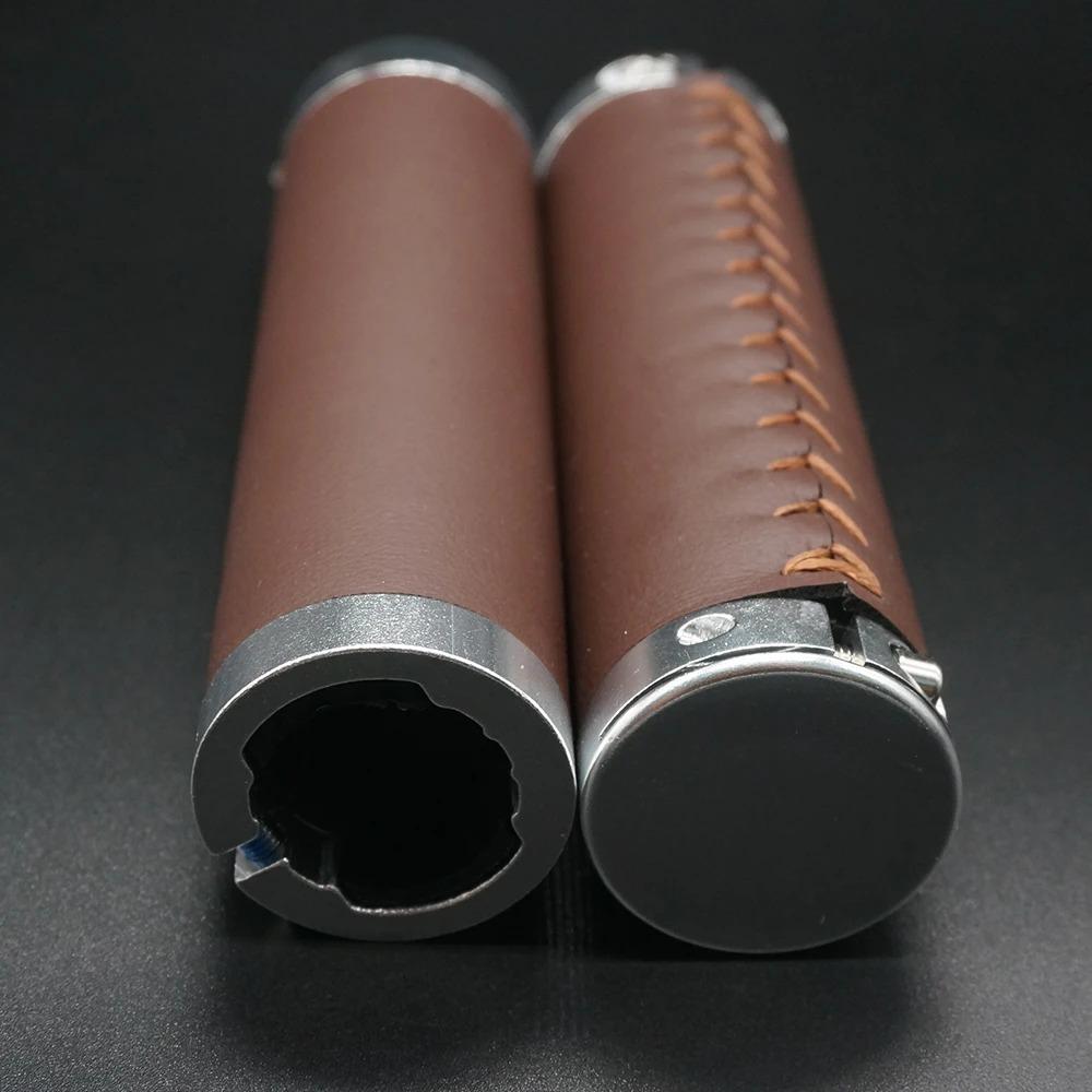 Bicycle Leather Handlebars Shock-absorbing Dead Fly Folding Bike Scooter Handlebars Hand-sewn Handlebars PU Leather Retro Grips