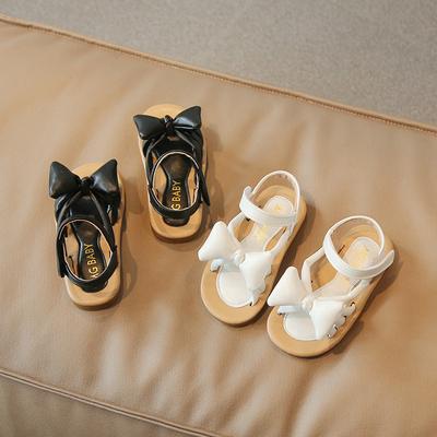 Kids Versatile Big Bow Breathable Open-toe Girls Beach Shoes 2024 Solid Color Versatile Casual Children's Fashion Flat Sandals