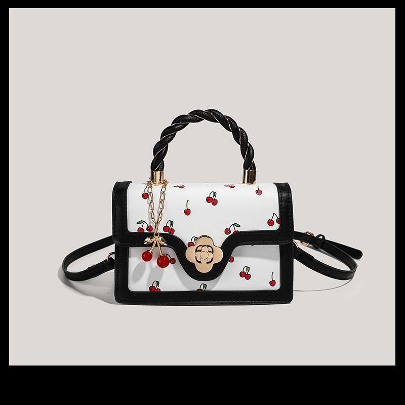 2025 Super Fire Texture Bag Bag Women's Bag 2025 New Niche Contrasting Color Cherry Printing Texture Fashionable Shoulder