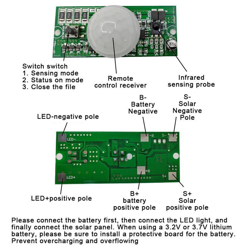 3.2V 3.7V Remote Control Pir Solar Integrated Street Lamp Sensor Circuit Board With Controller