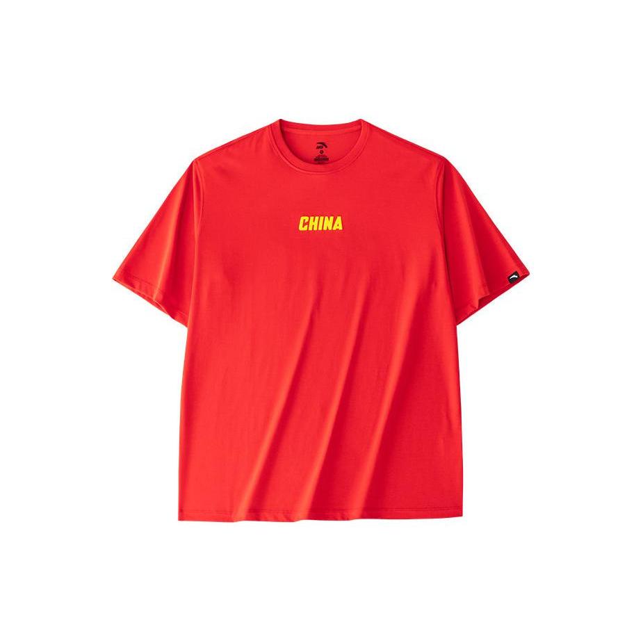 ANTA T Shirts Men s Red Crew Neck Moderate Straight Fit 952427119-8 3XL