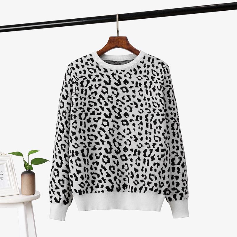 Leopard Print Women's Color Block Knit Sweater - Autumn/Winter Loose Pullover
