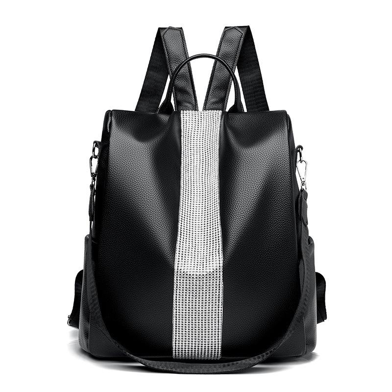 New Soft Leather Texture Women's Backpack Large Capacity Diamond-encrusted Backpack Simple and Fashionable Shoulder Travel Bag