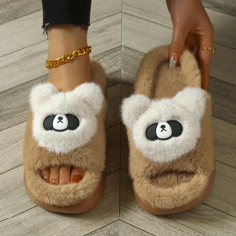 

Модные пушистые женские домашние тапочки плюшевые роскошные дизайнерские женские туфли осень зима повседневные на платформе пушистые меховые шлепанцы элегантные комнатные новые 40-41 коричневый