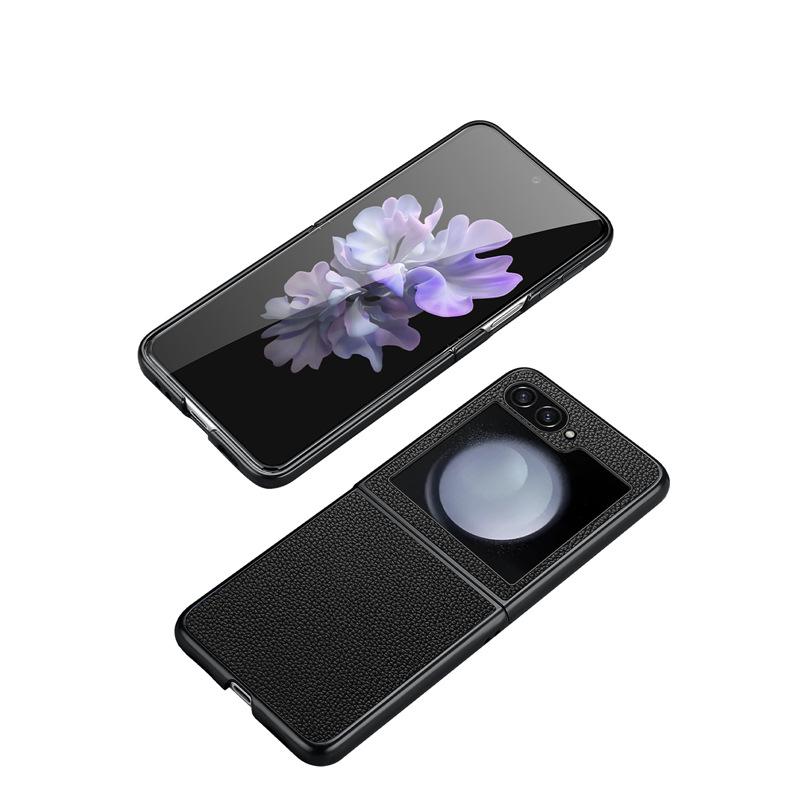 

Suitable for Samsung ZFlod5 Mobile Phone Case Genuine Leather Folding Zflip6 Full-inclusive W24 Simple Flip5 Anti-fall Cover Samsung W 22Flip