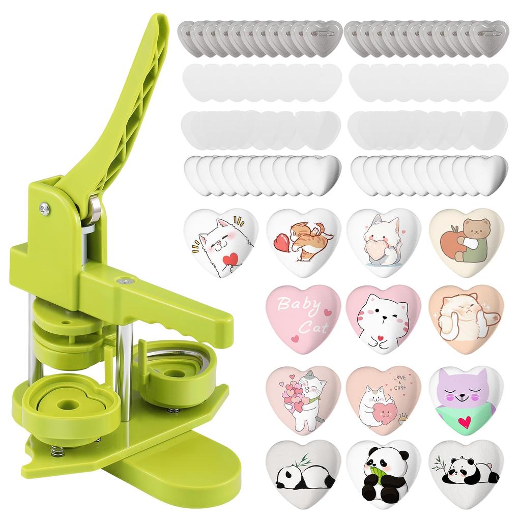 Rotating Badge Machine with 100 Badge Compact and DIY Badge Making Machine for School Entrance Gift Heart-Shaped Materials, Lightweight, Toy, Crafts,