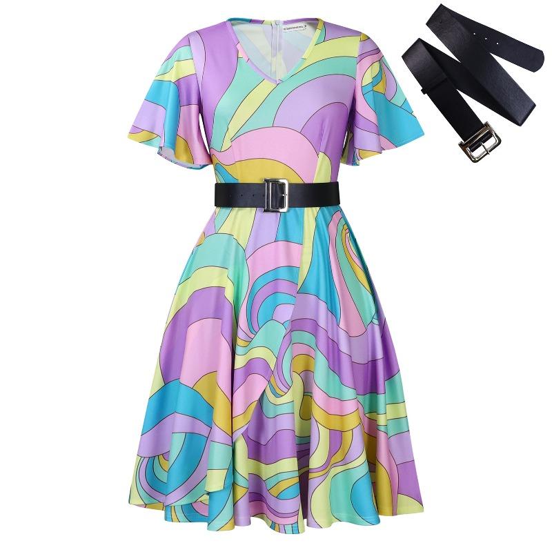 Women s summer new fashion temperament printed collar horn sleeve African large size dress S