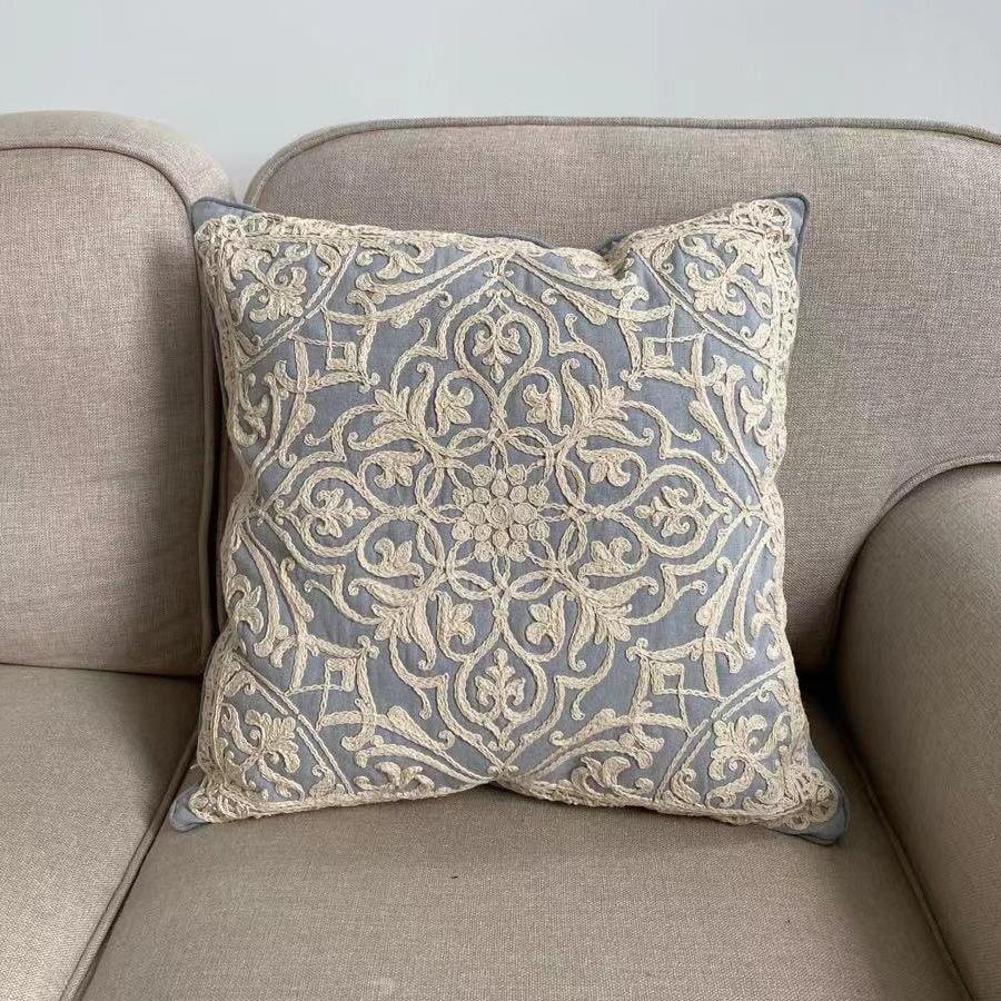 Luxury Embroidered Cushion Cover Vintage European Floral Throw Pillow Case Cotton Linen Decorative Pillowcase For Sofa Couch Bed