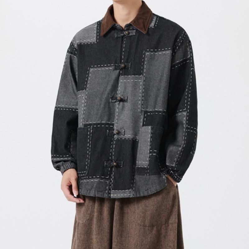 Spring and Autumn Men's New Loose Lar Retro Chinese Style Denim Jacket