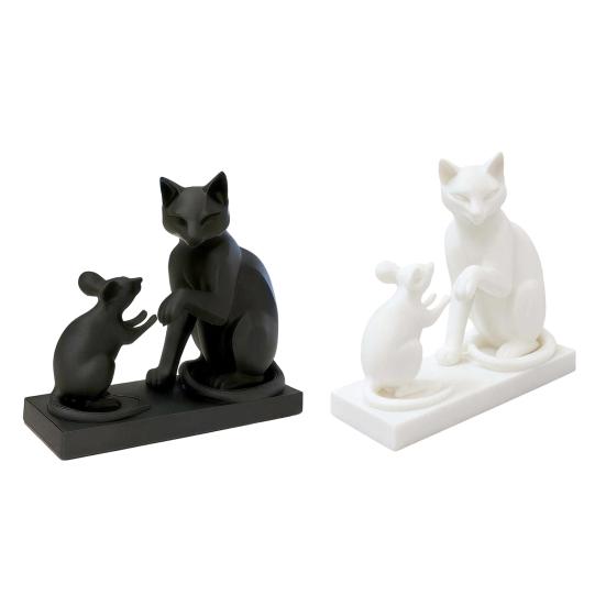 Animal Figurines 3D Printed Modern Cat & Mouse Sculpture, Minimalist Interaction Desk Decor, Matte Art Ornament Collectible Figurine, Stable