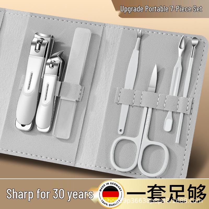 High-Quality Large Portable Nail Clipper Set with Leather Case Sweetheart White 5-Piece Set