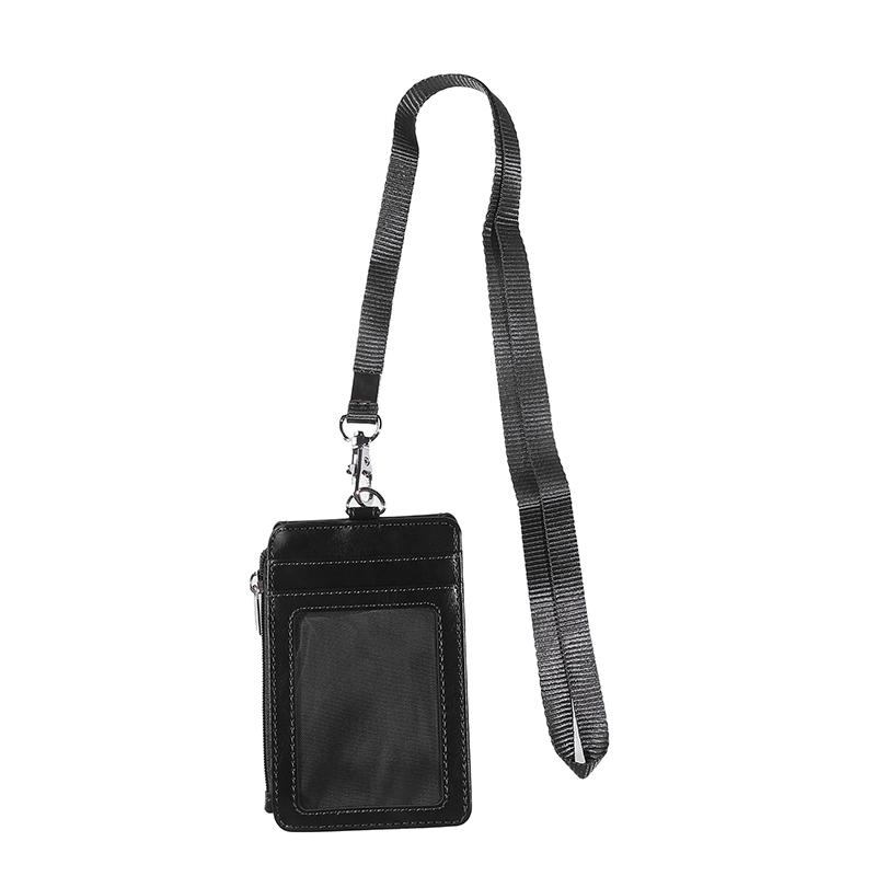 

1PC Women Men Work Credit Card Holder Wallet With Neck Strap Zipper Hasp Student Staff ID Card Bus Desk Organizer Purse чорний