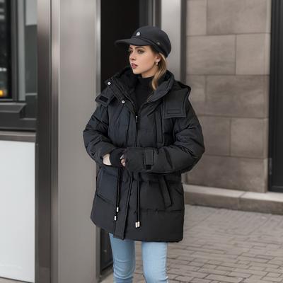 2024 Winter Damen Lange Baumwolljacke Damen Kapuze Taillenzug Parkas Mäntel Damen Mehrere Taschen Lässige Jacke Oberteile