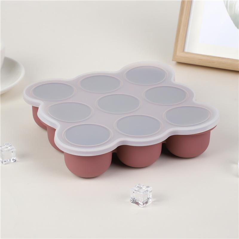 Food grade silicone ice cube tray with 9 molds, silicone ice mold with lid for making large ice cubes and baby food storage box