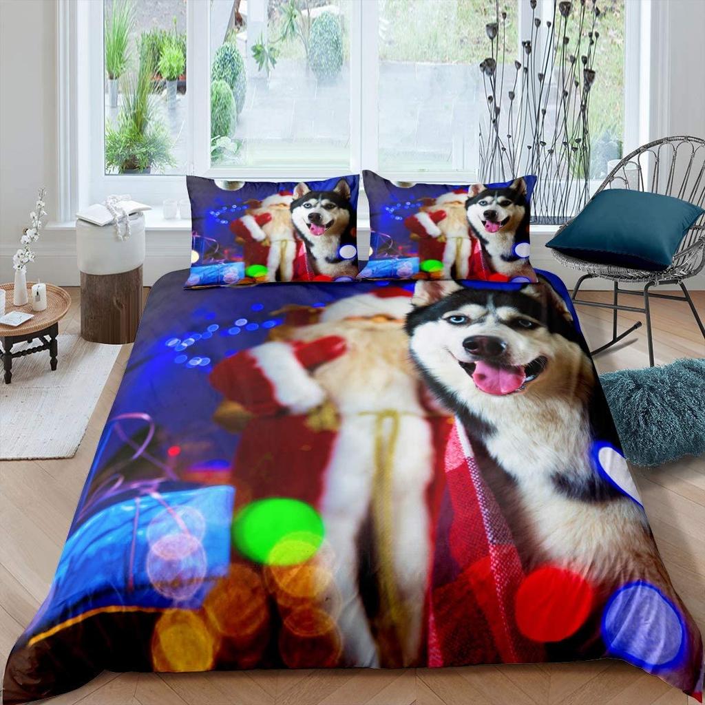 Husky Duvet Cover Puppy Pet Flower Floral Jungle Natural Scenery Cute Animal Bedding Set Polyester Double Queen King Quilt Cover