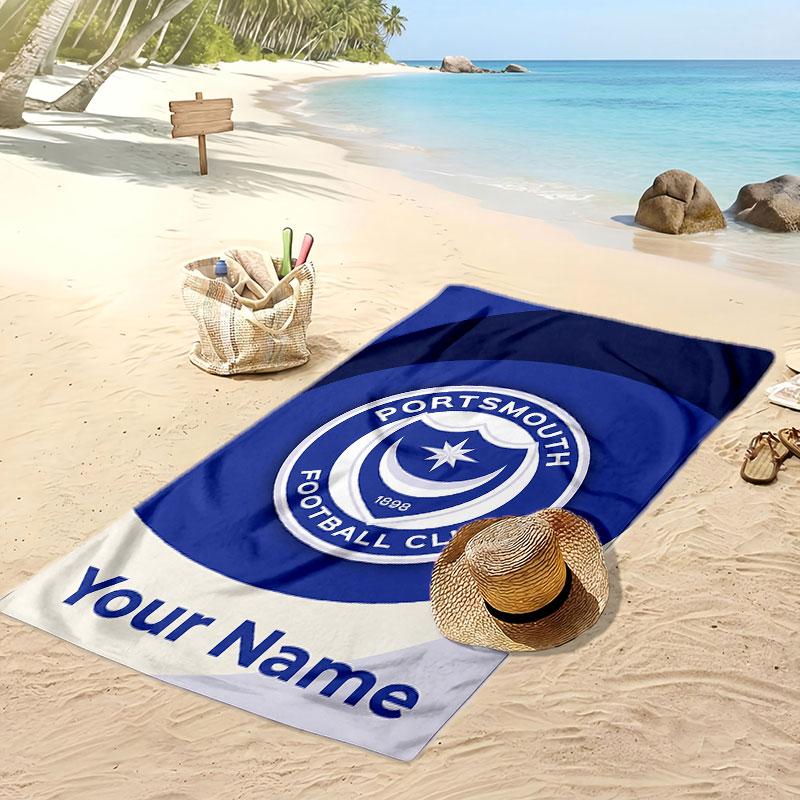 Portsmouth FC Personalized Printed Beach Towel Soccer Logo Support Custom Name Text Absorbent Towel For Sport Travel Special Gift