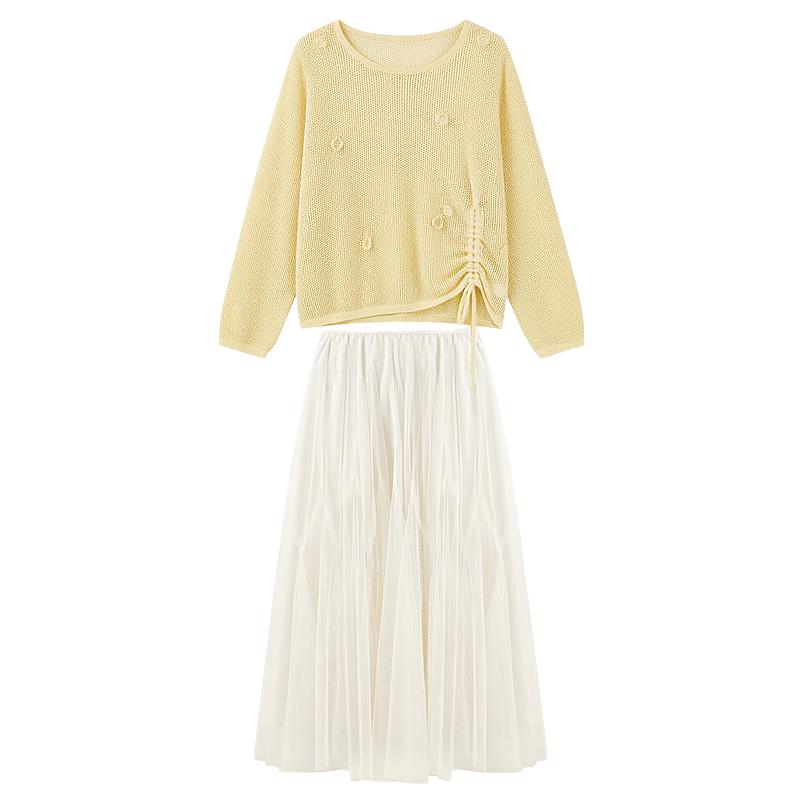 Women s Fashion Color-block Round Neck Two-Piece Set L