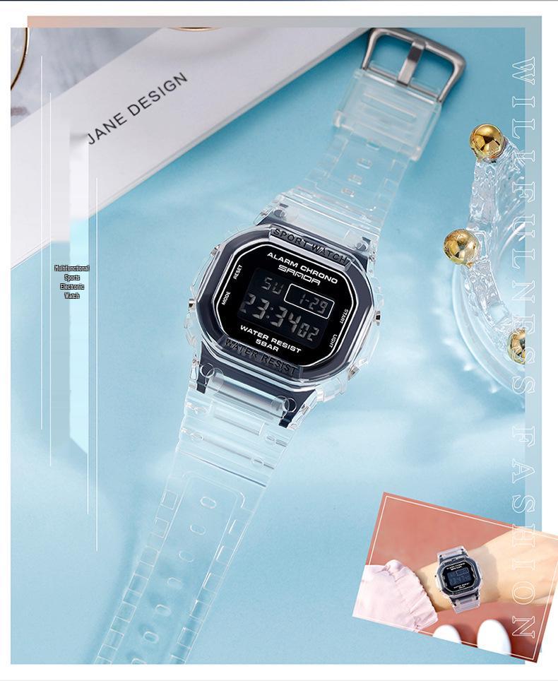 Sanda Transparent Strap Multifunctional Luminous Waterproof Sports Watch