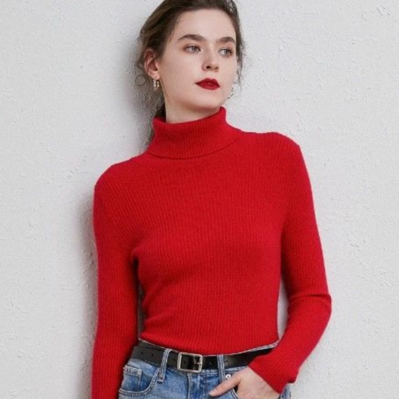 High Collar Sweater Women Solid Fit Knitted Undercoat 2022 New Autumn and Winter Casual Solid Short Long Sleeve Sweater Pullover