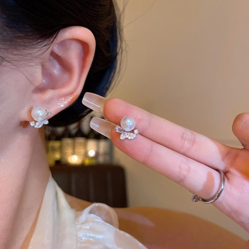 French sweet micro-zircon pearl stud earrings women's niche temperament earrings unique earrings
