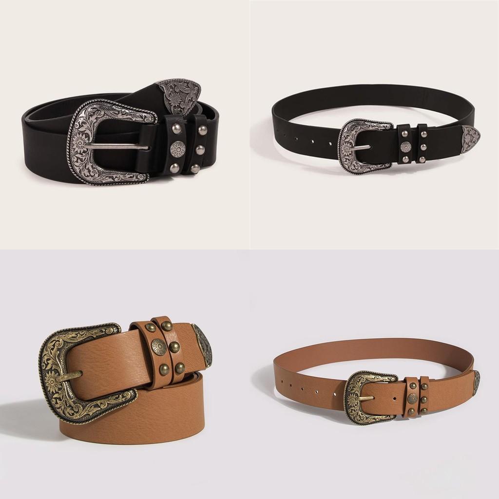 Retro Art Deco Womens Faux Leather Belt With Metal Buckle For Summer