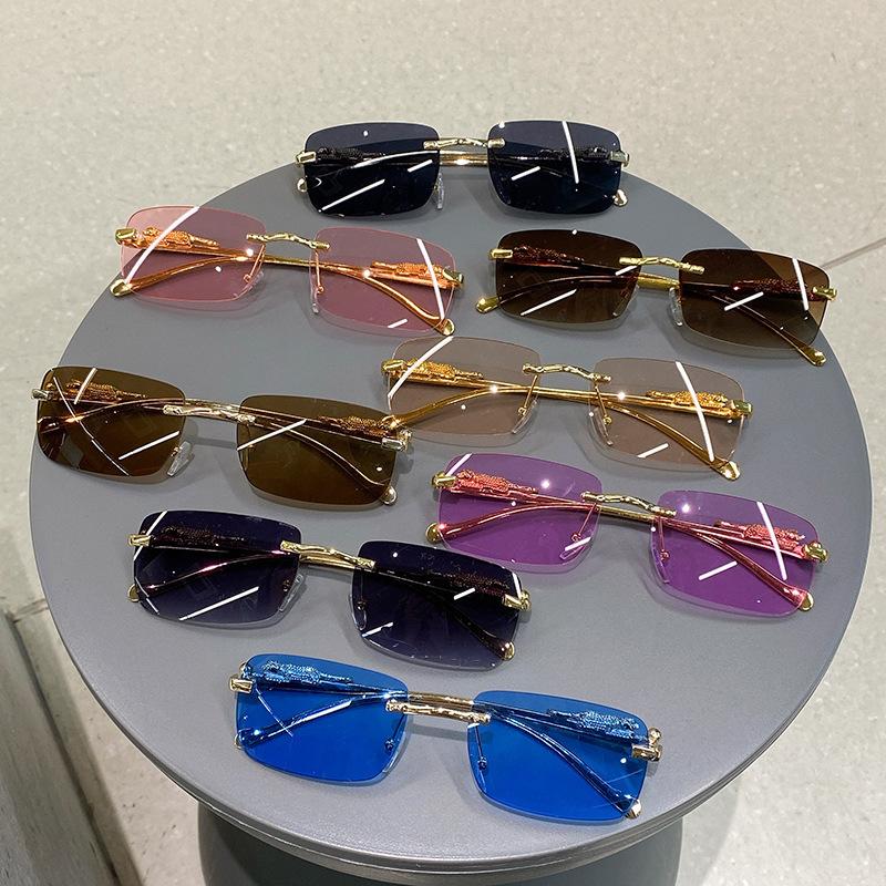 Vintage Leopard Head Square Sunglasses Unisex Rimless Sunglasses Marine Piece Glasses