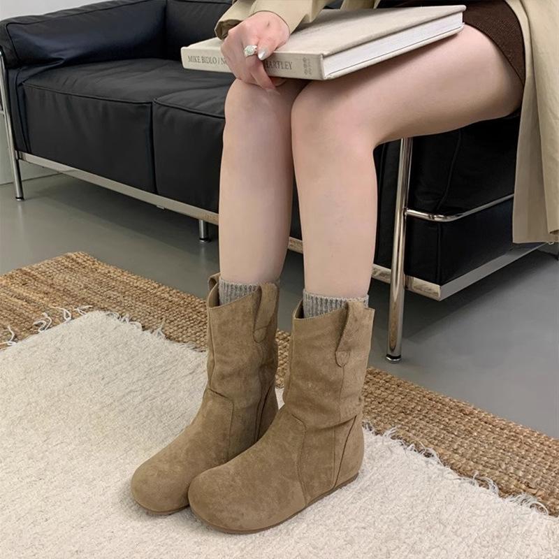 Early autumn retro small short boots children's new autumn and winter piled thick cotton boots Martin boots flat-bottomed stacking boots