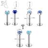 ZS 6-13 STK/LOT 16G Rustfritt Stål Leppe Labret Piercingsett Krystall Monroe Leppepiercing Øre Tragus Helix Bruskpiercing 6/8/10mm