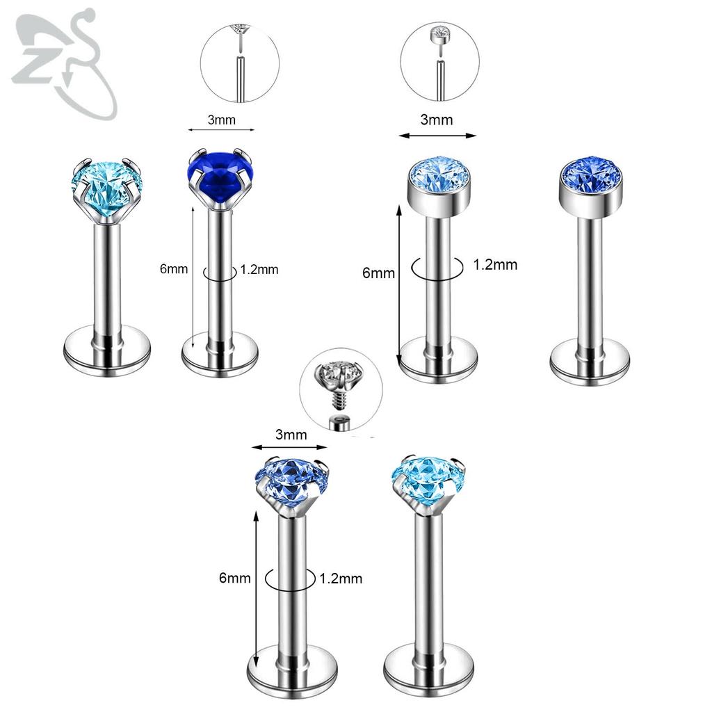 ZS 6-13 STK/LOT 16G Rustfritt Stål Leppe Labret Piercingsett Krystall Monroe Leppepiercing Øre Tragus Helix Bruskpiercing 6/8/10mm