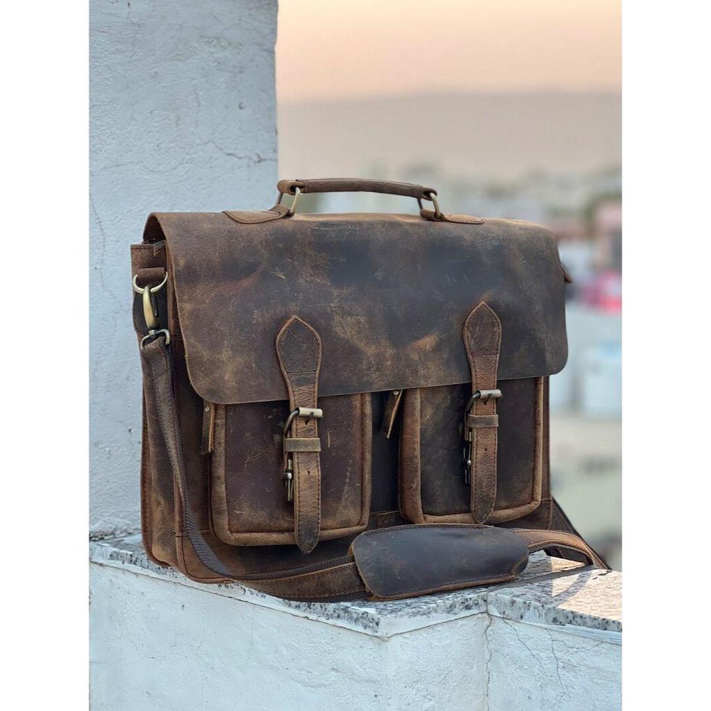 Handgemachte personalisierte Echtleder Messenger Bag Laptoptasche Schultertasche für Männer und Frauen Büro Aktentasche - Vintage Style Messenger Bag