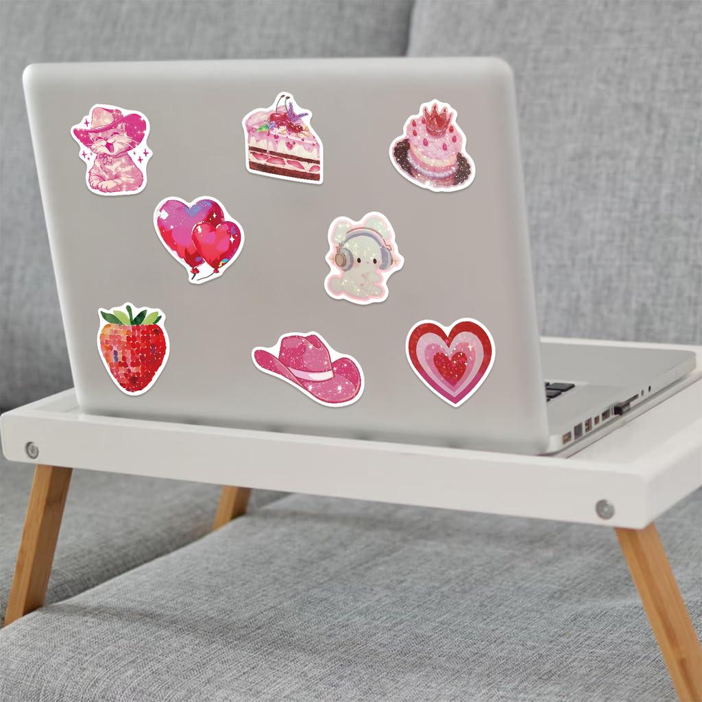 50PCS Rose Pink Stickers Cartoon Doodle Designs Decorate Laptops, Phones, Luggage, and Water Bottles Waterproof Stickers