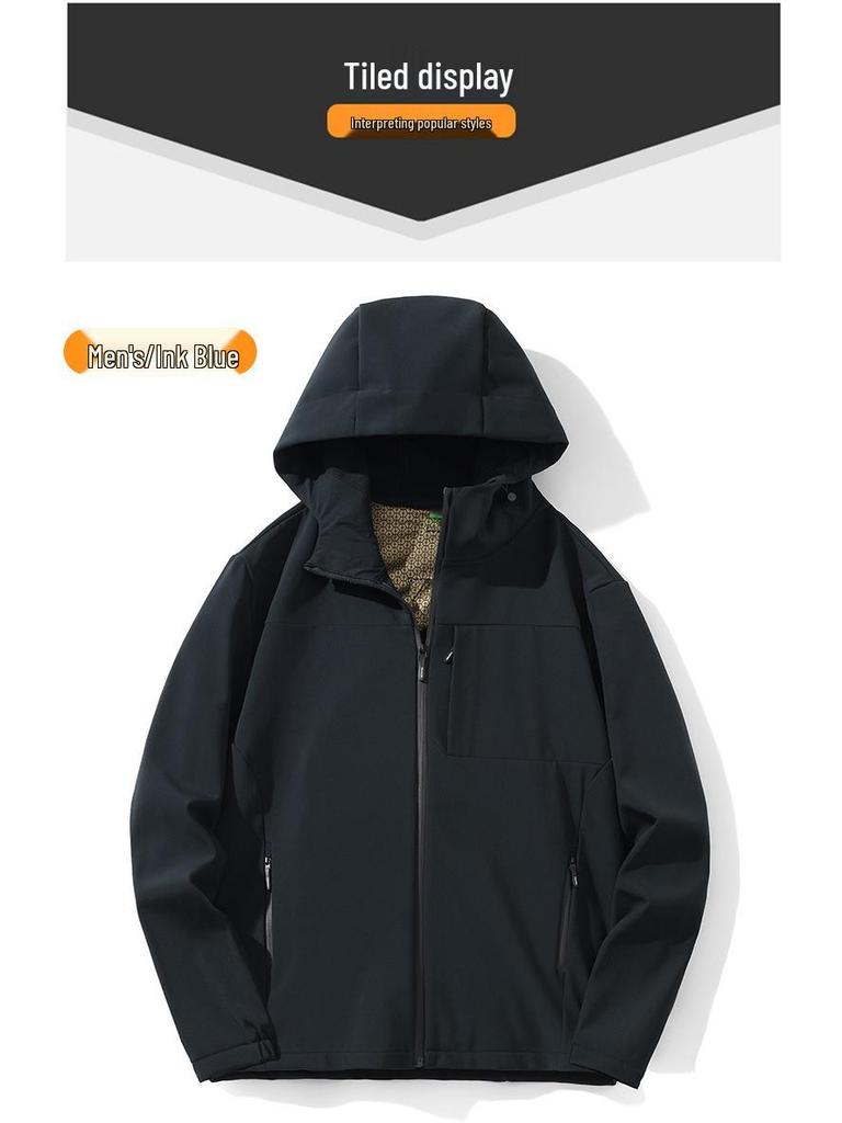 Unisex Windproof Softshell Jacket: Warm Hooded Outdoor Cardigan for Men & Women in Autumn/Winter