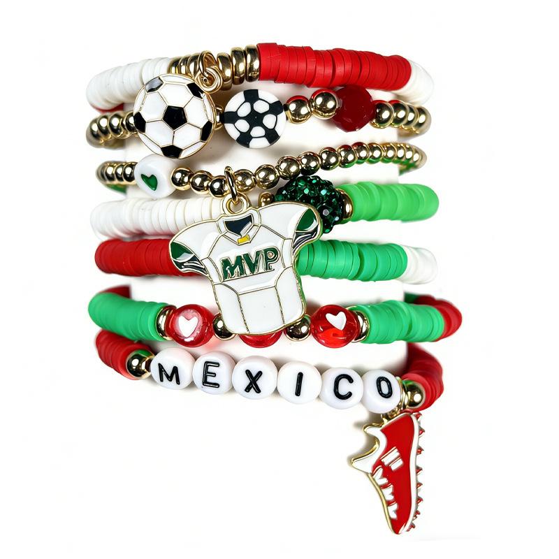 US, Canada and Mexico World Cup Bracelet Argentina, France and Mexico Fans Alphabet Soft Ceramic Football Match Bracelet