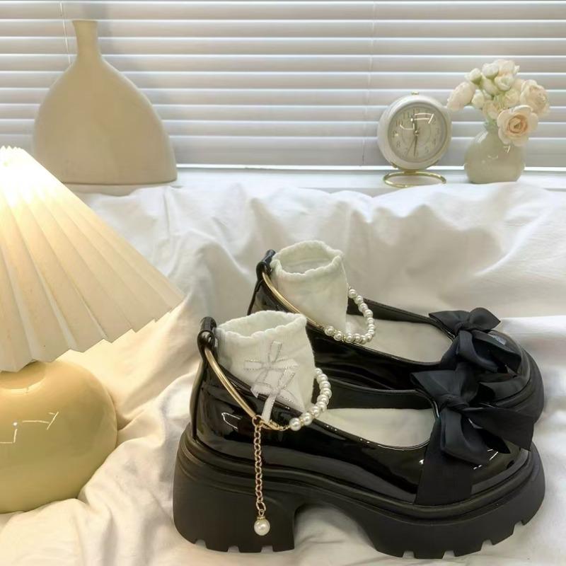 

Fashion 2025 New Women Loafers Spring Mary Jane Shoes Women French Style Thick Heel High Heels Soft Bottom Lolita Shoes Zapatos De Mujer 35 чёрный