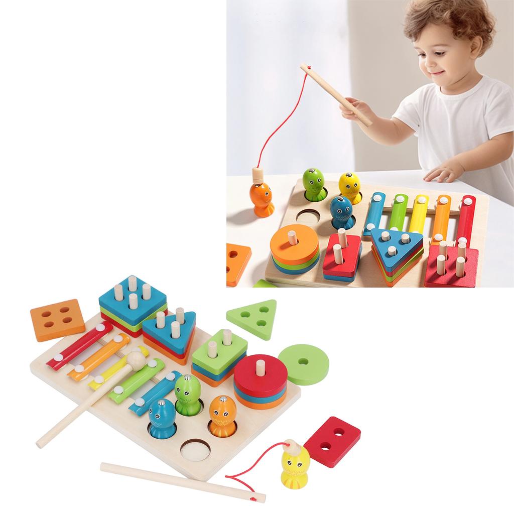3 in 1 Wooden Sorting and Stacking Toy Magnetic Fishing Game Xylophone Music Instrument Montessori T