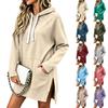 Women's Casual Color Hooded Mid-Length Pullover Sweatshirt for Everyday Wear