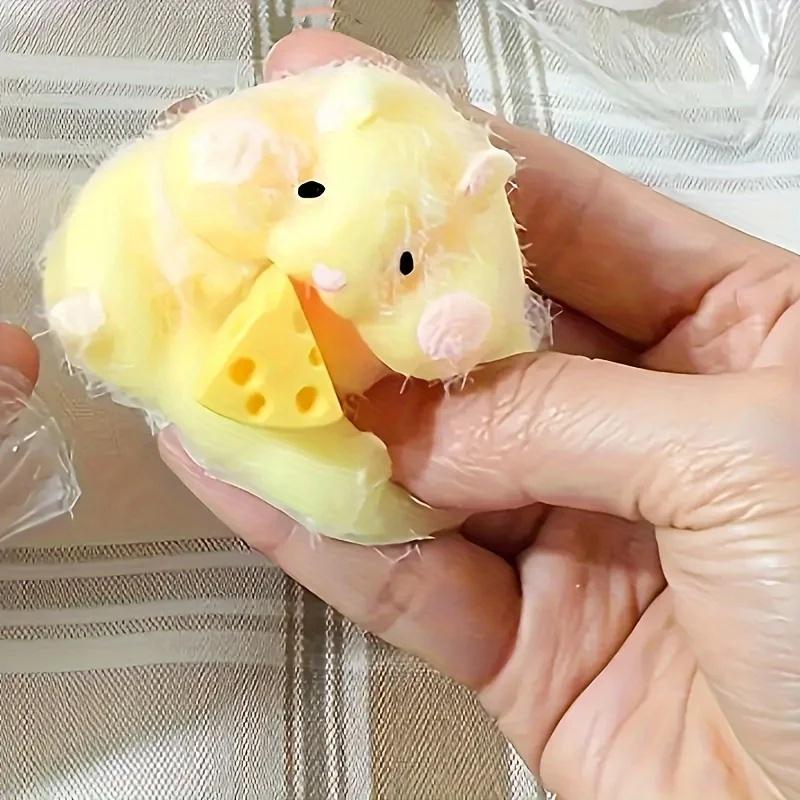 Toys Kids Childrens Squishy Hamster Toy with Cheese Cute Desktop Decor Funny Stress Relief Decompression Fidget for Teens Adults Gift Present