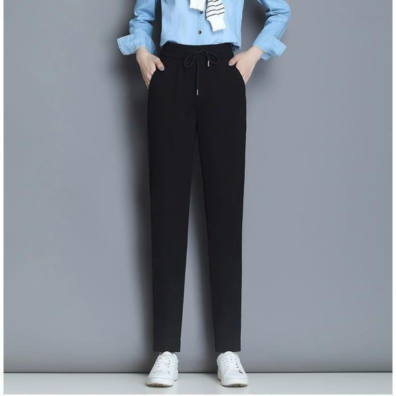Spring Autumn Large Size Black Sport Pants Women Thin Cropped Pants Loose Middle-aged Mom Pants