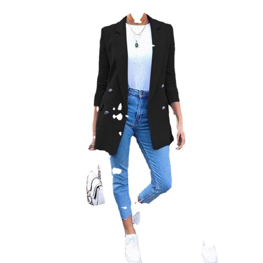 European & American Fashion Lapel Cardigan Mid-length Temperament Suit Jacket for Women