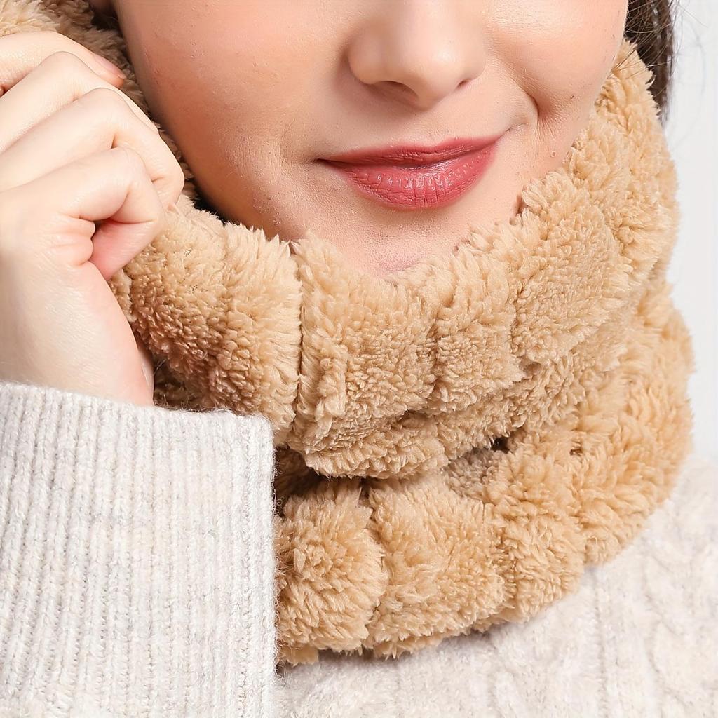 Faux Fur Plush Infinity Scarf Solid Color Soft Neck Plain Coldproof Neck Warmer Ski Mask For Women Daily Uses Winter Outdoor